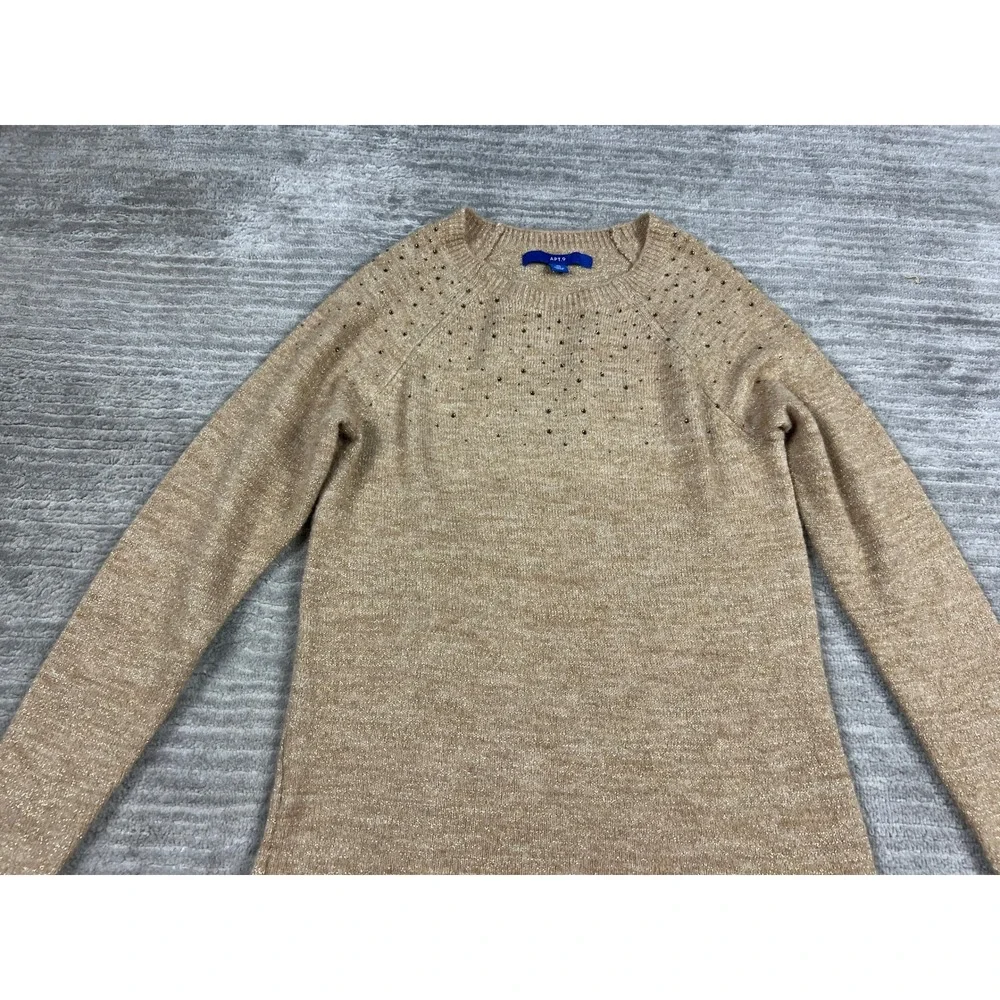 Apt. 9 Sweater Womens XS Tan Metallic Rhinestone Crew Neck Pullover Shimmer‎
